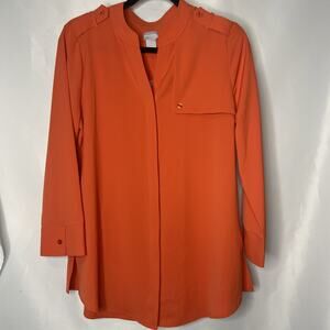 Chico's Blouse Womens Sz 1 (8-10 US size) Orange Bright Long Sleeve Workwear